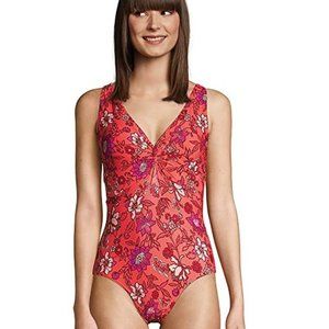 NWT Lands End Womens Tummy Control V-Neck Twist Front 1-Piece Size 20W $70 Z505